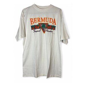 90s Bermuda Tropical Paradise white tee mens XXL